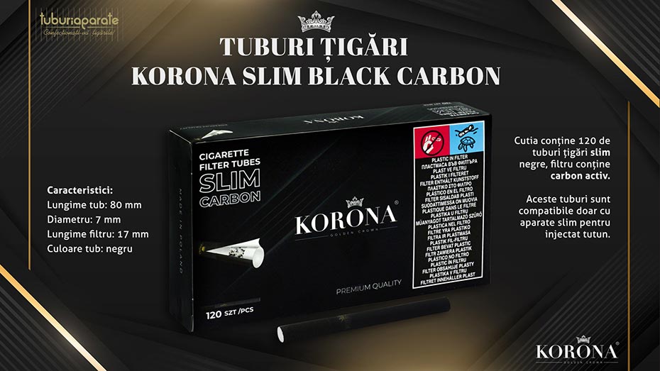 Tuburi Tigari Korona Slim Black Carbon 120